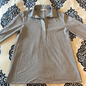 Preston & York seersucker dark blue and white skinny stripes tunic top